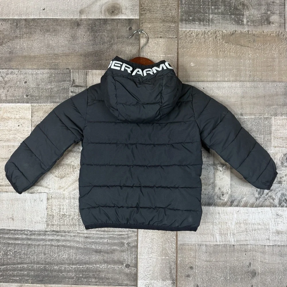 Under Armour Black Puffer Jacket With Hood Baby Size 18‎ Months Unisex Spellout
